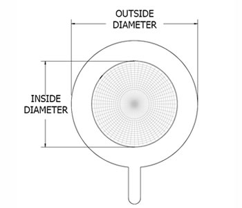 A sketch map of cone filter disc with inside diameter and outside diameter.