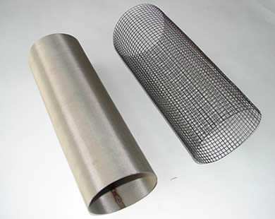 Two woven filter tubes are placed together.