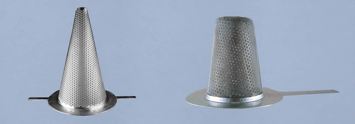 A sharp bottom cone filter and a flat bottom cone filter.
